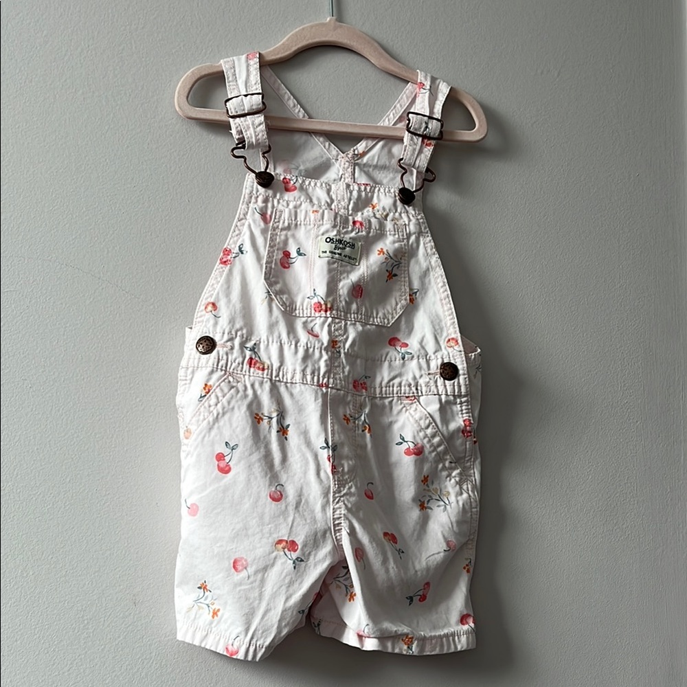 OshKosh B'gosh Soft Pink Floral & Cherry One Piece Overalls 4T